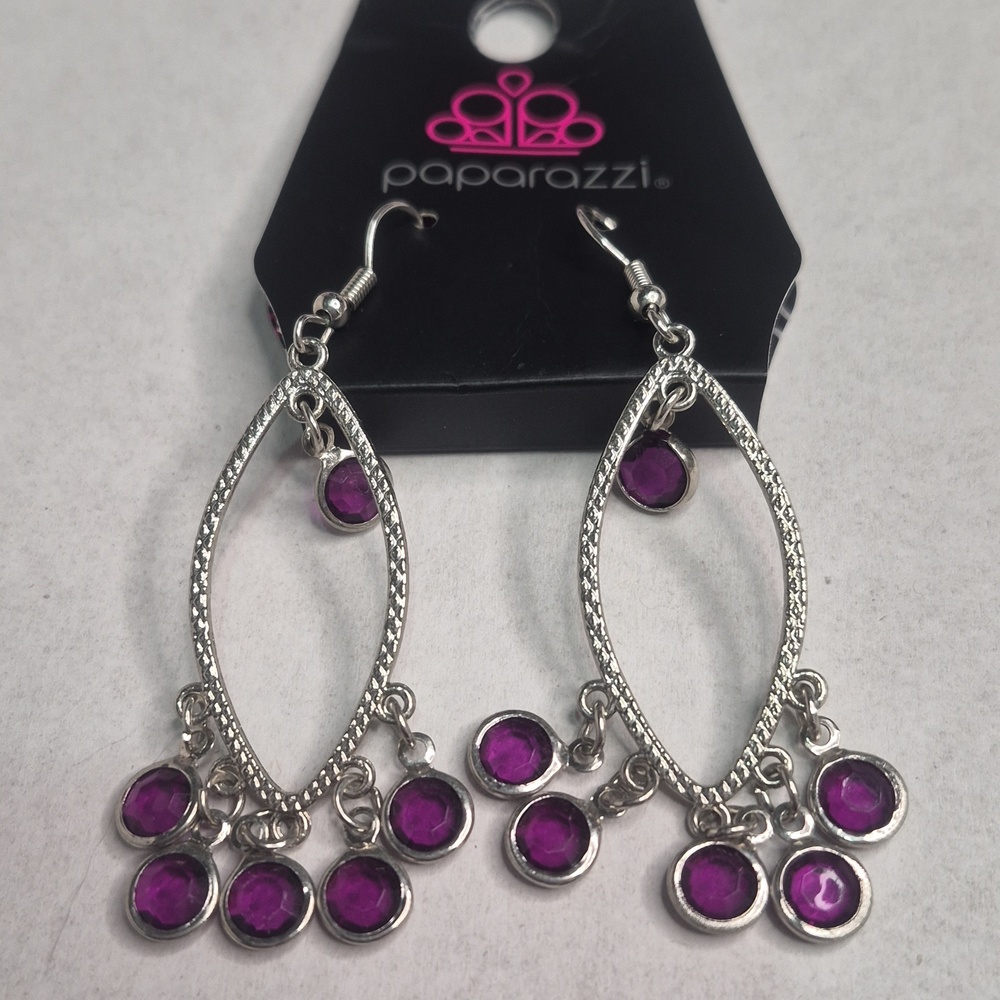 Elegant Silver-tone Dangle Earrings Featuring Multiple Purple Gemstone Accents